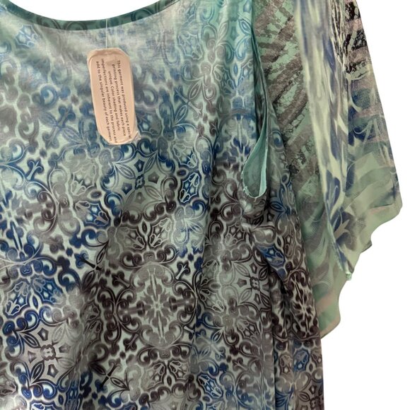One World blouse Sz 2X Blue & Green Printed Top with overlay part blouse. NWT - Picture 7 of 11